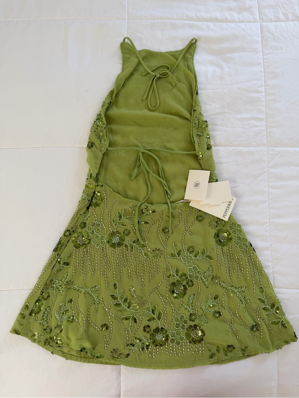 Brand New- Peppermayo Leo Beaded Mini Dress in Green 🥝✨ - Picture 10 of 12